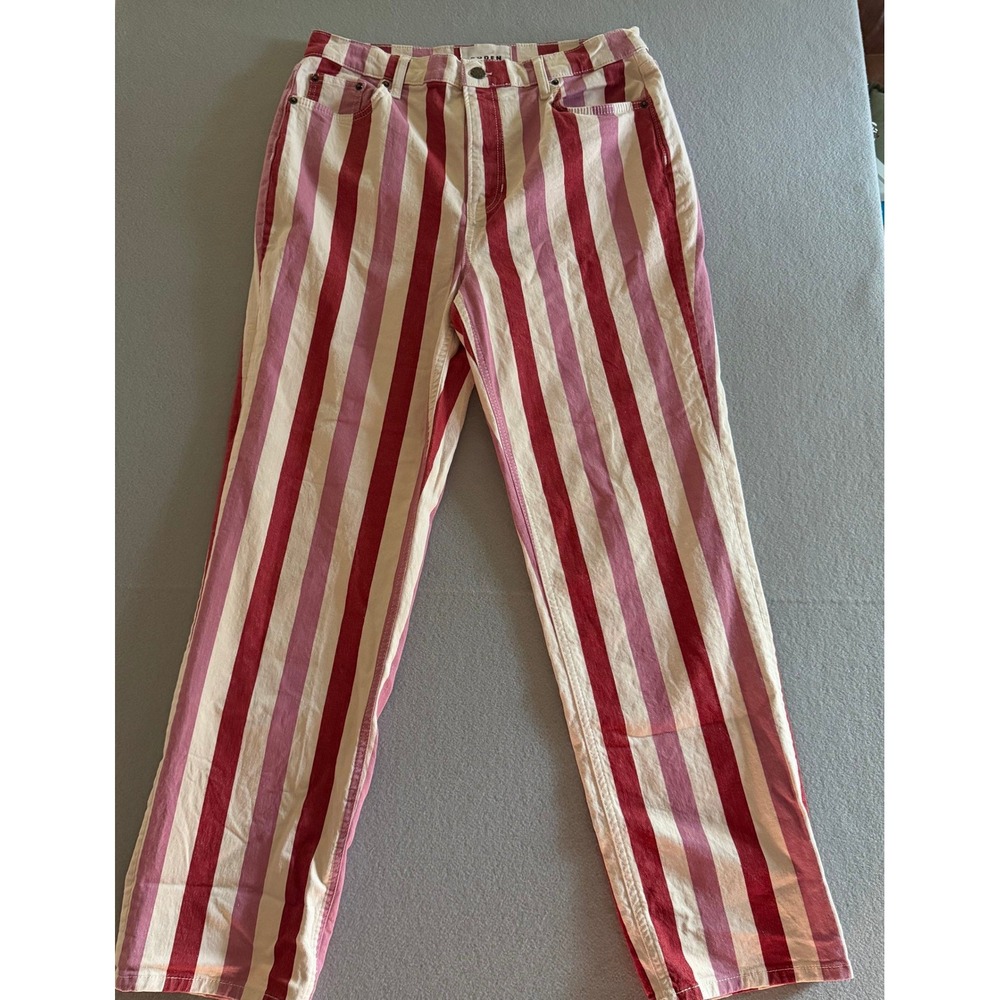 Boden High Rise Straight Leg Jeans Pink Red Striped Women W30 L